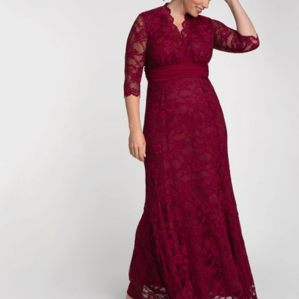 Kiyonna Screen Siren Lace Evening Gown - Rose Wine/Burgundy